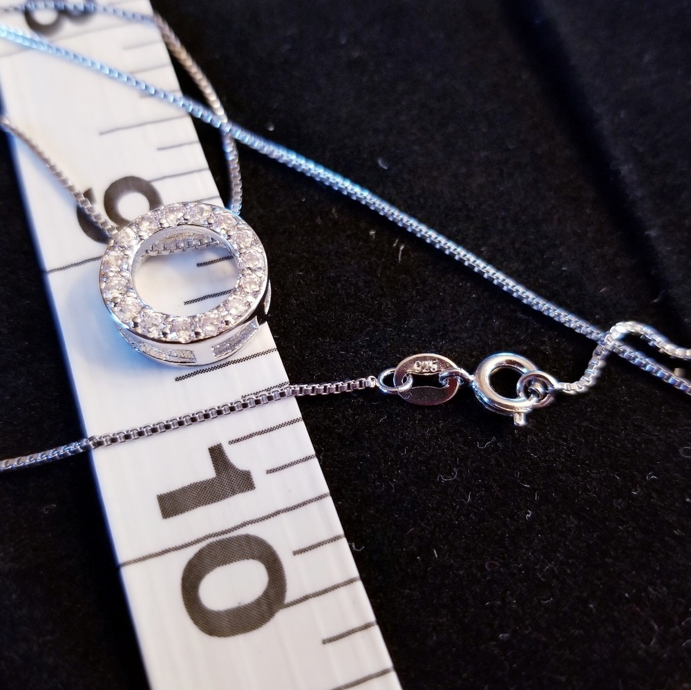 .925 Sterling Silver Collar Pendant Necklace CZ - Picture 3 of 8